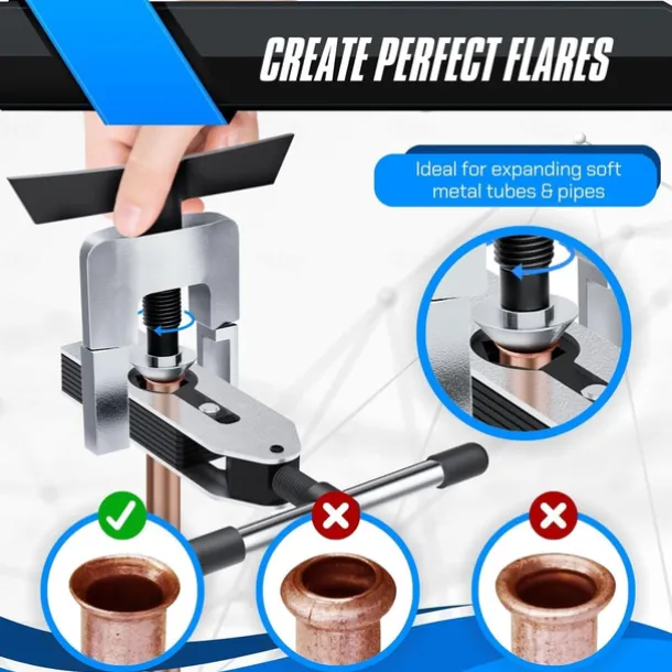 Eccentric Flaring Tool, HVAC Kit for 3/16-5/8 inch Pipes and Tubing, Brass, Aluminum, Copper, Flare Tool Kit with SAE 45 Degree Angle Cone for HVAC Gas Cooling Brake Line