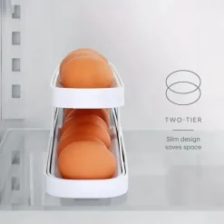 Egg Dispenser, Automatic Roll-on 2-Tiers Egg Trays, Egg Storage Box For Refrigerator, Plastic Egg Basket, Egg Fresh-Keeping Organizer, Kitchen Storage Accessories