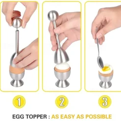 Egg Shell Opener Set 2 Pcs Egg Cups for Soft Boiled Eggs & 2 Pcs Spoons Rust-Resistant Stainless Steel Fits Any Size - Ergonomic Design Adjustable Effort for Effortless & Precise Cracking