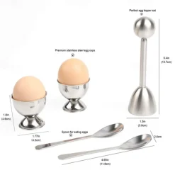 Egg Shell Opener Set 2 Pcs Egg Cups for Soft Boiled Eggs & 2 Pcs Spoons Rust-Resistant Stainless Steel Fits Any Size - Ergonomic Design Adjustable Effort for Effortless & Precise Cracking
