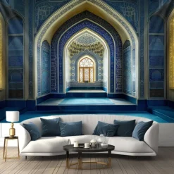 Eid Mubarak Ramadan Hanging Tapestry Inside Mosque Wall Art Large Tapestry Mural Decor Photograph Backdrop Blanket Curtain Home Bedroom Living Room Decoration