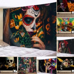 El Día de los Muertos Party Wall Tapestry Art Decor Blanket Curtain Hanging Home Bedroom Living Room Decoration Polyester Day of Dead