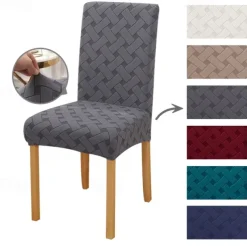 Elastic Dining Chair Cover Stretch Removable Washable Short Jacquard High Back Dining Chair Cover Protector Seat Slipcover