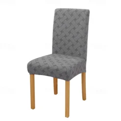 Elastic Dining Chair Cover Stretch Removable Washable Short Jacquard High Back Dining Chair Cover Protector Seat Slipcover