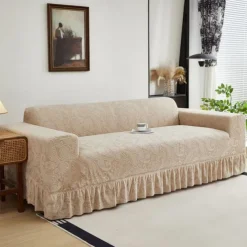 Elastic Jacquard Fabric Style of Skirt Sofa Cover Stretch Couch Cover Sectional L Shape Sofa Slipcover Corner Case for Living Room 1/2/3/4 Seat
