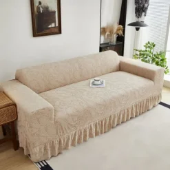 Elastic Jacquard Fabric Style of Skirt Sofa Cover Stretch Couch Cover Sectional L Shape Sofa Slipcover Corner Case for Living Room 1/2/3/4 Seat