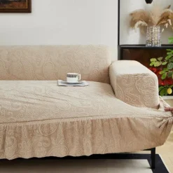 Elastic Jacquard Fabric Style of Skirt Sofa Cover Stretch Couch Cover Sectional L Shape Sofa Slipcover Corner Case for Living Room 1/2/3/4 Seat