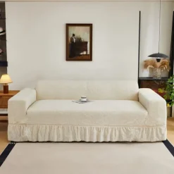 Elastic Jacquard Fabric Style of Skirt Sofa Cover Stretch Couch Cover Sectional L Shape Sofa Slipcover Corner Case for Living Room 1/2/3/4 Seat