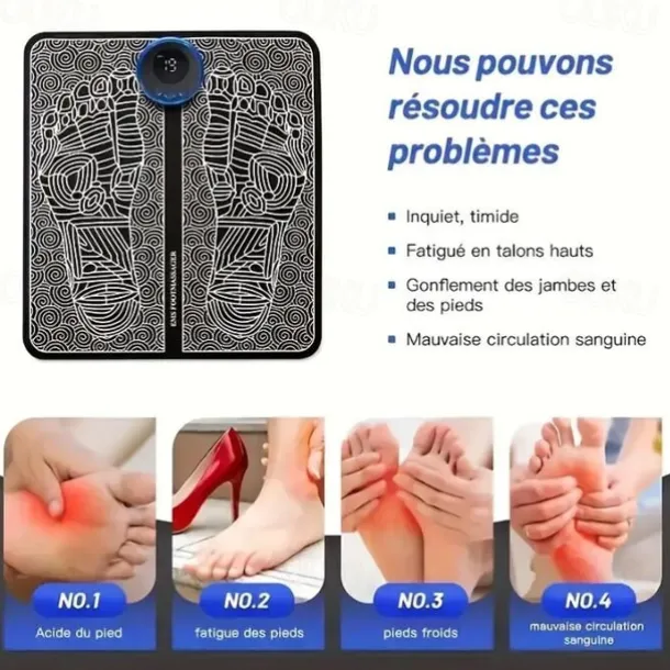 Electric EMS Foot Massager, Pad Remote Controlable & Rechargeable Pain Relief Relaxation Foot Acupoint Massage Pad Muscle Stimulation Improve Blood Circulation Gifts For Home Office Holiday