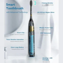 Electric USB Rechargeable Toothbrush for Adults and Teens, with 4 Brush Heads, Smart Timer, 5 Modes, IPX7 Waterproof, Teeth Whitening, Fast Charging and Long Lasting Battery