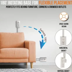 Electrical Outlet Extender. Access Hard-to-Reach Outlets Use Behind Couches, Nightstands, Desks, and More