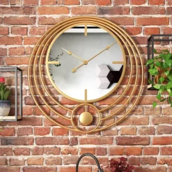 Electronic Wall Clock Large Wall Clock with Mirror Round Battery Operated Silent Quartz Movement Metal Wall Clock for Home Living Room Decor Gold Black 50cm