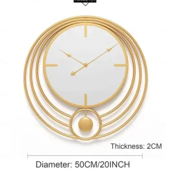 Electronic Wall Clock Large Wall Clock with Mirror Round Battery Operated Silent Quartz Movement Metal Wall Clock for Home Living Room Decor Gold Black 50cm