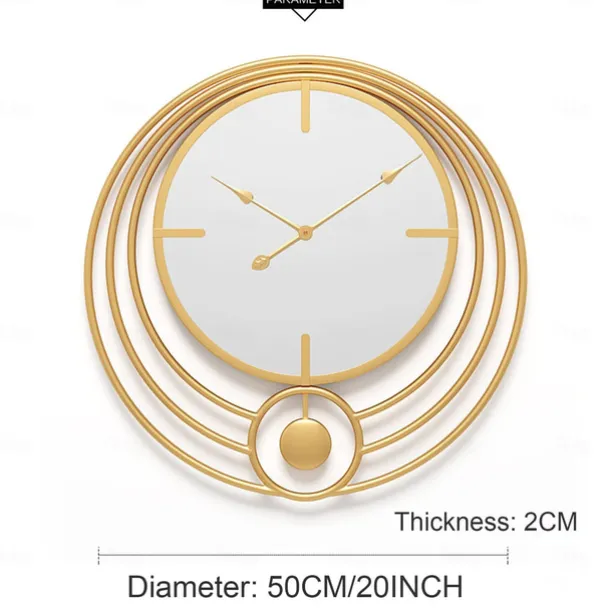 Electronic Wall Clock Large Wall Clock with Mirror Round Battery Operated Silent Quartz Movement Metal Wall Clock for Home Living Room Decor Gold Black 50cm