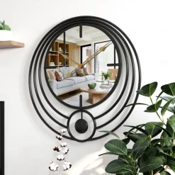 Electronic Wall Clock Large Wall Clock with Mirror Round Battery Operated Silent Quartz Movement Metal Wall Clock for Home Living Room Decor Gold Black 50cm