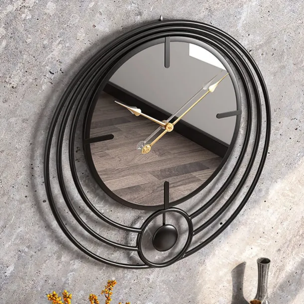 Electronic Wall Clock Large Wall Clock with Mirror Round Battery Operated Silent Quartz Movement Metal Wall Clock for Home Living Room Decor Gold Black 50cm