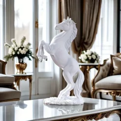 Elegant Resin Horse Statues, A Set of Three Majestic Horses in Black, White, and Golden, Perfect for Home Decor, Suitable for Entryways, Bar Carts, Living Rooms, and Offices