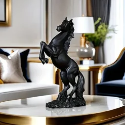 Elegant Resin Horse Statues, A Set of Three Majestic Horses in Black, White, and Golden, Perfect for Home Decor, Suitable for Entryways, Bar Carts, Living Rooms, and Offices