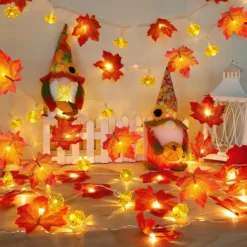 Elegant Wedding Party Reception Maple Leaf Pumpkin String Lights – 10/20/40LED USB Battery Powered Fall Garland for Autumn Home Decor 1.5/3/6M for Halloween