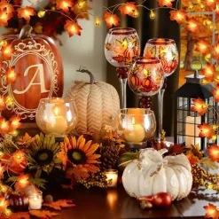 Elegant Wedding Party Reception Maple Leaf Pumpkin String Lights – 10/20/40LED USB Battery Powered Fall Garland for Autumn Home Decor 1.5/3/6M for Halloween
