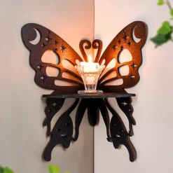 Elegant Wooden Butterfly Single Tier Wall Shelf for Home Decor and Storage