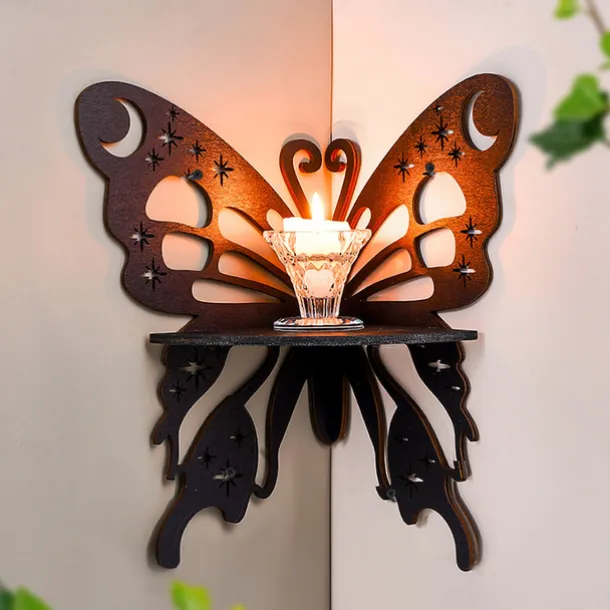 Elegant Wooden Butterfly Single Tier Wall Shelf for Home Decor and Storage