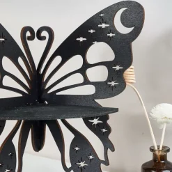 Elegant Wooden Butterfly Single Tier Wall Shelf for Home Decor and Storage