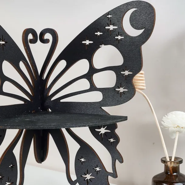 Elegant Wooden Butterfly Single Tier Wall Shelf for Home Decor and Storage