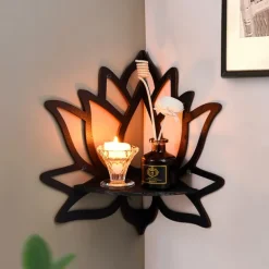 Elegant Wooden Lotus Single Tier Wall Shelf for Home Decor and Storage