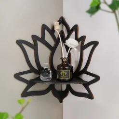 Elegant Wooden Lotus Single Tier Wall Shelf for Home Decor and Storage