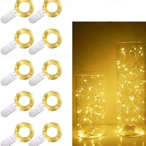 Elegant Wedding Reception Party 10pcs LED Fairy Lights 1m 10LEDs Copper Wire String Lights Battery Operated for Xmas Garland Party Wedding Home Decoration Without Battery