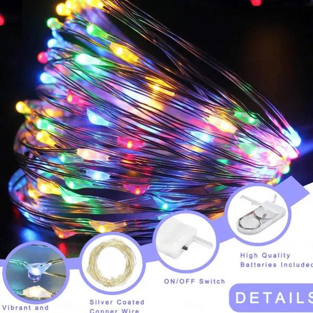 Elegant Wedding Reception Party 10pcs LED Fairy Lights 1m 10LEDs Copper Wire String Lights Battery Operated for Xmas Garland Party Wedding Home Decoration Without Battery
