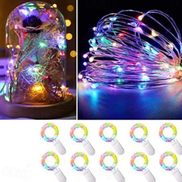 Elegant Wedding Reception Party 10pcs LED Fairy Lights 1m 10LEDs Copper Wire String Lights Battery Operated for Xmas Garland Party Wedding Home Decoration Without Battery