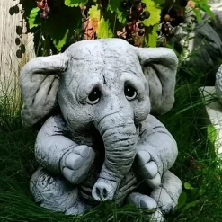 Elephant Figurine Ornament - Resin Animal Garden Statue for Outdoor, Patio, Home Decor - Versatile Hanging Attachment for All Season Celebrations Including Christmas, Halloween, Easter
