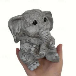 Elephant Figurine Ornament - Resin Animal Garden Statue for Outdoor, Patio, Home Decor - Versatile Hanging Attachment for All Season Celebrations Including Christmas, Halloween, Easter