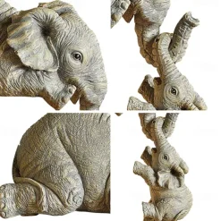 Elephant Resin Ornaments Three-piece Decorations 3 Elephant Mothers and Two Babies Hanging on The Edge of Handicraft Statues