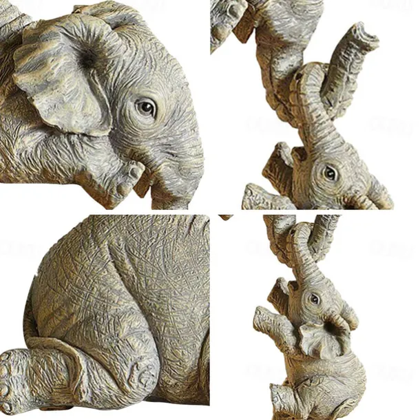 Elephant Resin Ornaments Three-piece Decorations 3 Elephant Mothers and Two Babies Hanging on The Edge of Handicraft Statues