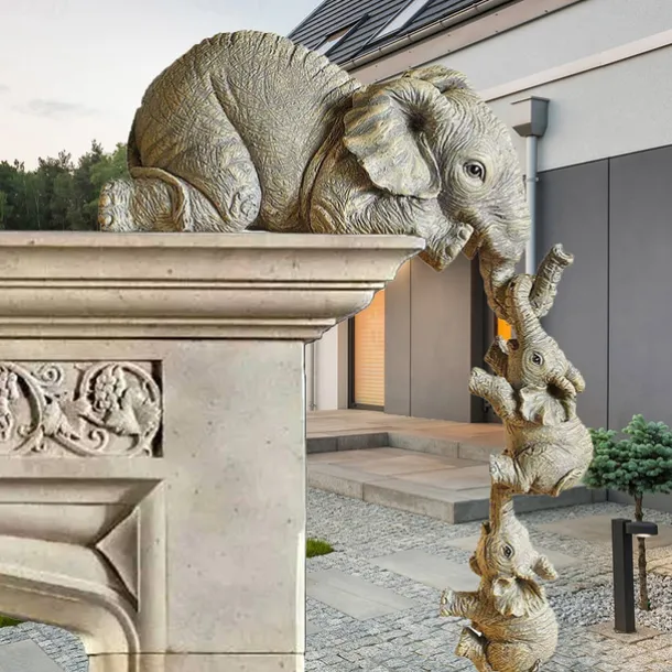 Elephant Resin Ornaments Three-piece Decorations 3 Elephant Mothers and Two Babies Hanging on The Edge of Handicraft Statues