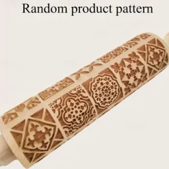 Embossing Rolling Pin (13.77''x1.77''), Wooden Rolling Pin, Square Flower Pattern Dough Roller, For Pizza, Pie, Cookies, Dumplings, Noodles, And More, Kitchen Utensils, Kitchen Gadgets, Kitchen Accessories, Home Kitchen Items