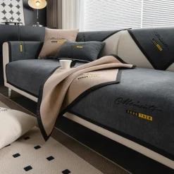Embroidery Chenille Anti-Slip Sofa Seat Cushion Cover Slipcovers Solid Color