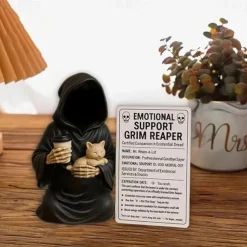 Emotional Support Grim Reaper Figurine, STAtue of The Grim REAper Holding Coffee,Resin GRIM Reapers S-tatue Holding Coffee,Ironic Gothic Black Robe Mysterious Statue Desktop Decoration