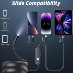 Endoscope Camera with Light,1080P HD Borescope Tools with Adjustable LED Lights, Endoscope with Semi-Rigid Snake Camera, Inspection Borescope for iOS and Android, 16.4ft Single Lens