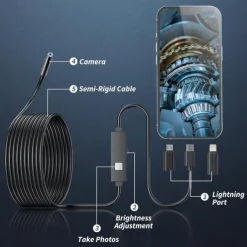 Endoscope Camera with Light,1080P HD Borescope Tools with Adjustable LED Lights, Endoscope with Semi-Rigid Snake Camera, Inspection Borescope for iOS and Android, 16.4ft Single Lens