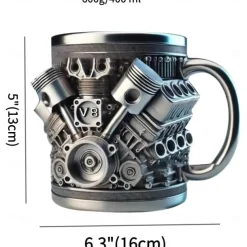 Engines Stainless Steel Mug, Creative Resin and Stainless Steel Coffee Cup, Unique Personality Drinkware, Stylish Whiskey Glass, Perfect Gift and Decorative Figurine for Home and Office