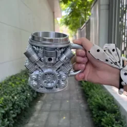 Engines Stainless Steel Mug, Creative Resin and Stainless Steel Coffee Cup, Unique Personality Drinkware, Stylish Whiskey Glass, Perfect Gift and Decorative Figurine for Home and Office