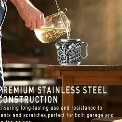 Engines Stainless Steel Mug, Creative Resin and Stainless Steel Coffee Cup, Unique Personality Drinkware, Stylish Whiskey Glass, Perfect Gift and Decorative Figurine for Home and Office