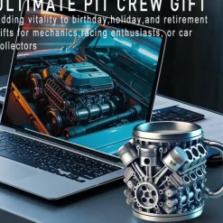 Engines Stainless Steel Mug, Creative Resin and Stainless Steel Coffee Cup, Unique Personality Drinkware, Stylish Whiskey Glass, Perfect Gift and Decorative Figurine for Home and Office