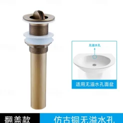 Engraved Antique Brass Pop Up Bathroom Sink Drain Strainer Stopper no Overflow Hole Kitchen Basin Sink Bottle Trap Drainer
