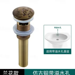 Engraved Antique Brass Pop Up Bathroom Sink Drain Strainer Stopper no Overflow Hole Kitchen Basin Sink Bottle Trap Drainer