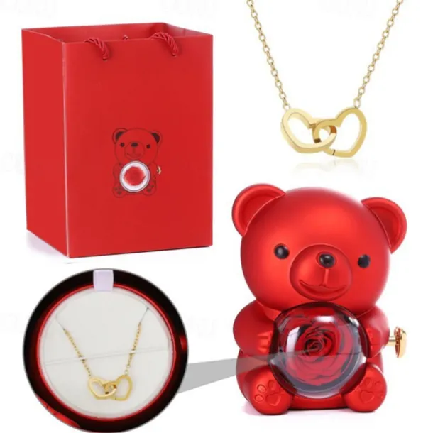Eternal Rose Bear with Necklace,Valentines Day Gifts for Her Romantic Gift for Valentines Day, Wedding, Mothers Day and Anniversary